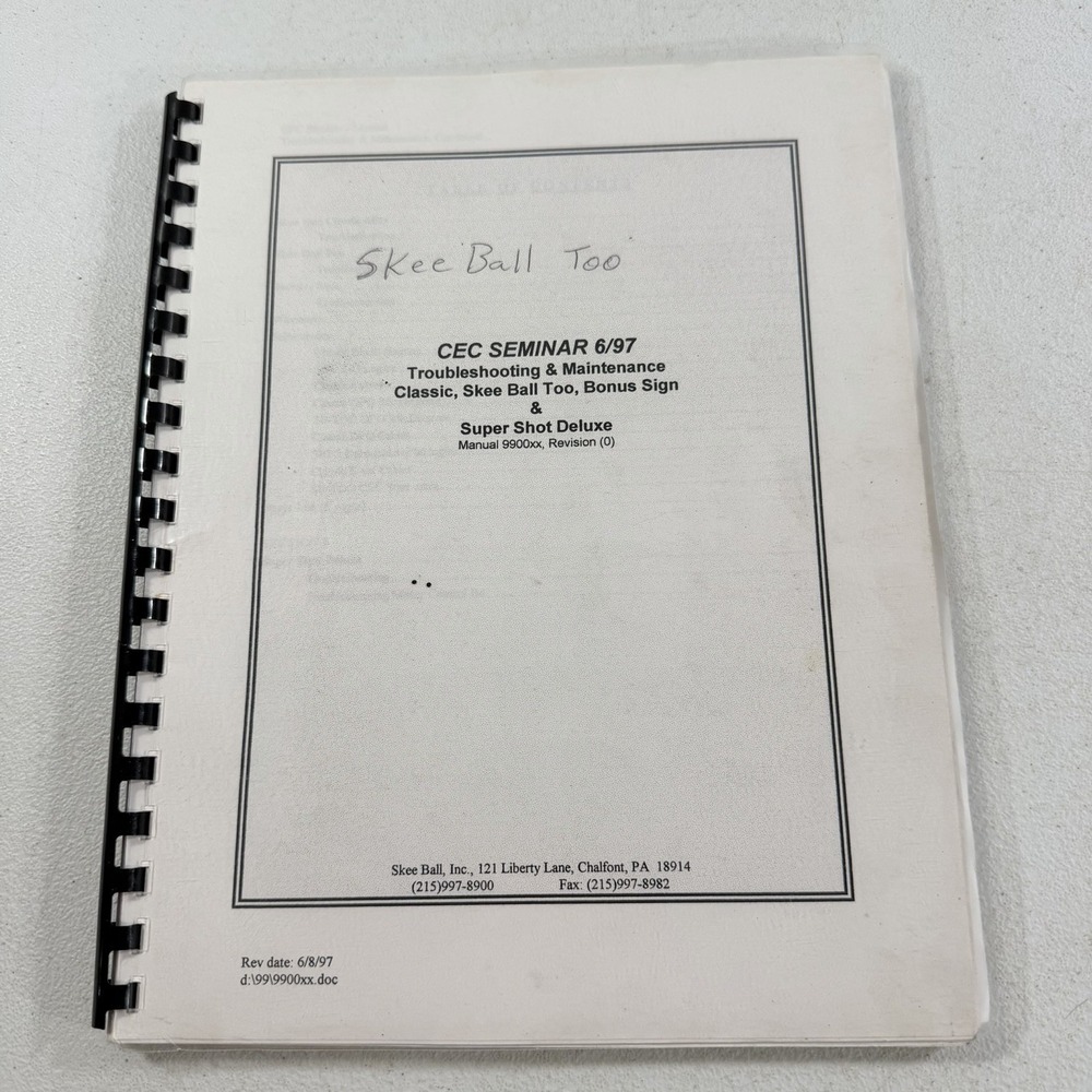 Chuck E. Cheese Seminar 1997 Skee Ball Super Shot Deluxe Maintenance Manual RARE